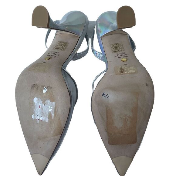 stuart weitzman xcurve iridescent halter slingback pumps in silver clear sz 10 - Picture 6 of 6